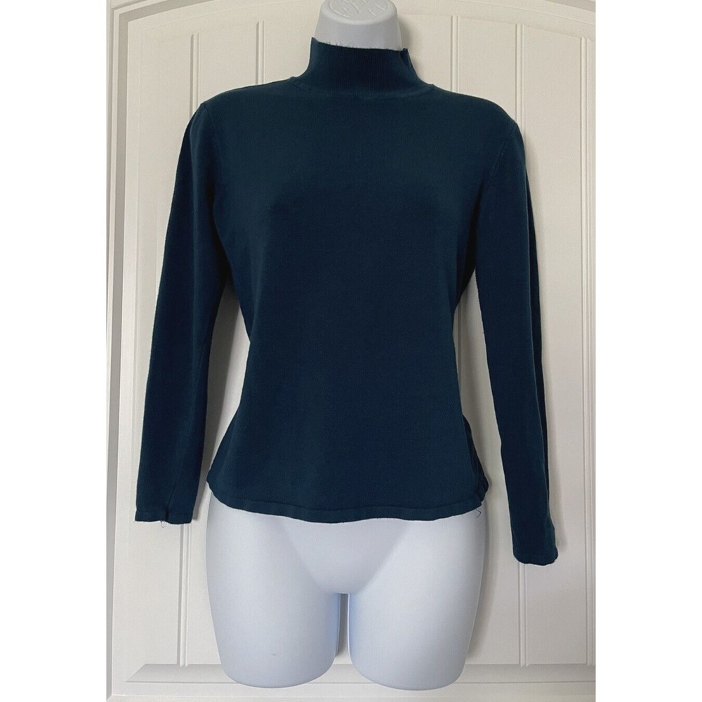 Philosophy Womens Medium Dark Blue Mockneck Long Sleeve Knit Stretchy Shirt